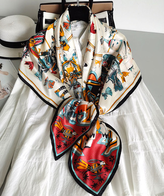 春款日系优雅100真丝丝巾女110CM大方巾桑蚕丝围巾披肩春秋百搭