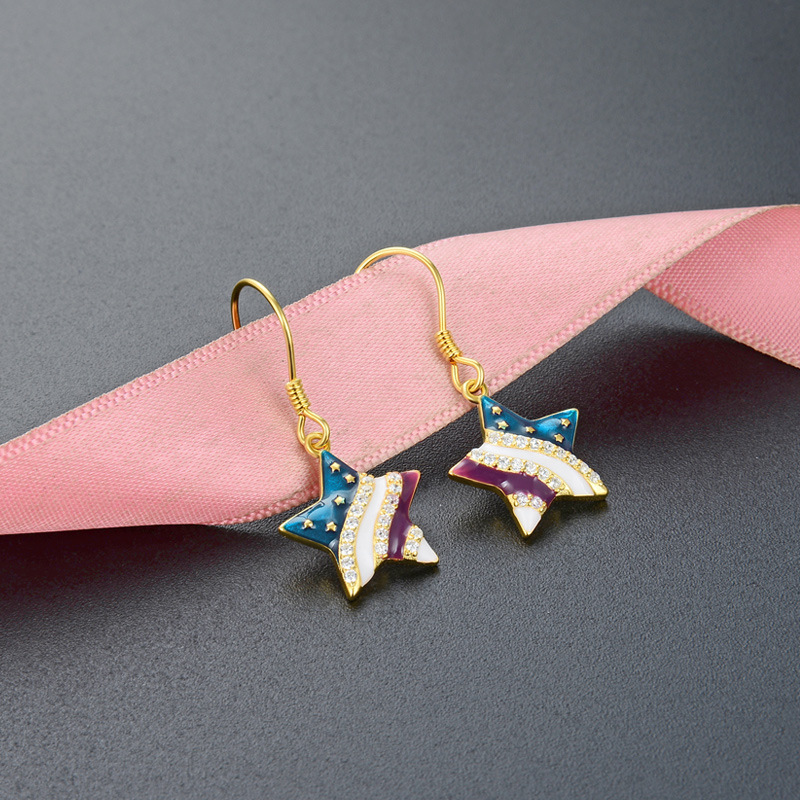 Pendientes de diamantes de aceite de gota de oro 18K s925 gancho de oreja de plata elegante estilo Chanel moda ZIRCON pendientes de estrella de cinco puntas para mujeres