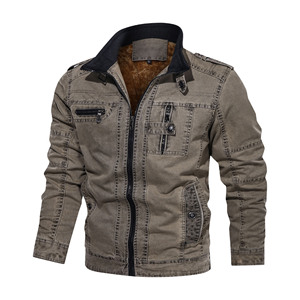 Autumn and winter men’s stand collar plush cotton denim jacket casual jacket man