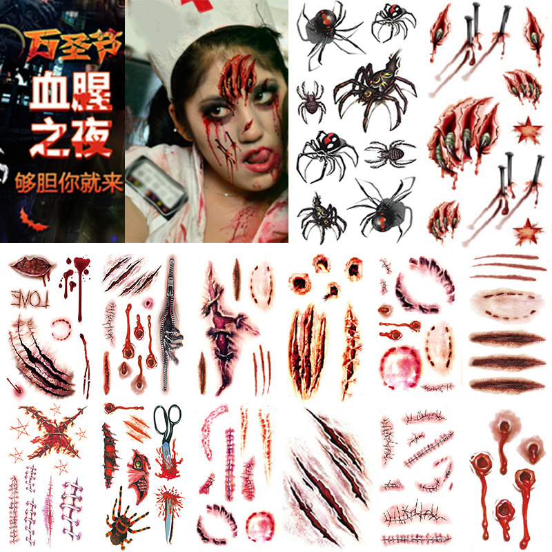 Cross-border Halloween Tattoo Stickers Halloween suit Scars Halloween Masquerade Tattoo