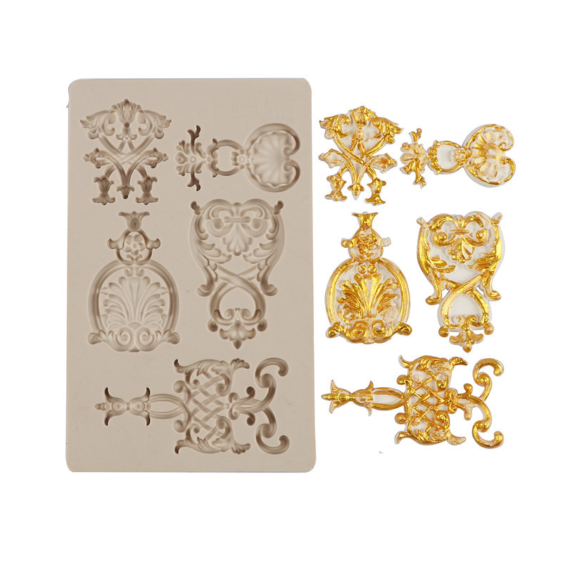 Corte de estilo europeo fondant pastel molde insignia patrón en relieve molde de silicona ritmo seco chocolate molde decorativo