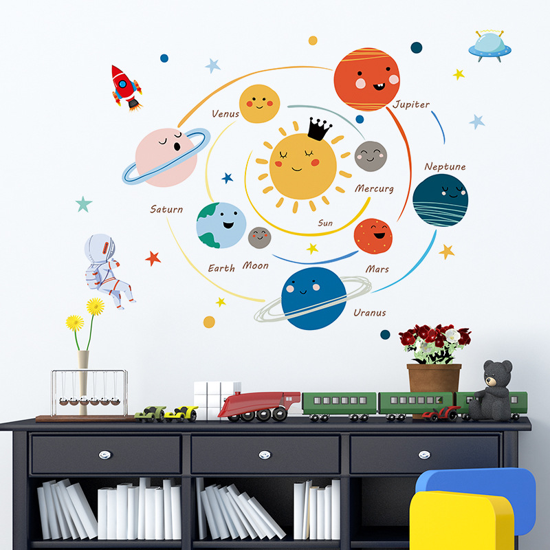 Cartoon Hand-painted Solar System Kindergarten Children's Room Study Decoration Wall Stickers Removable display picture 2