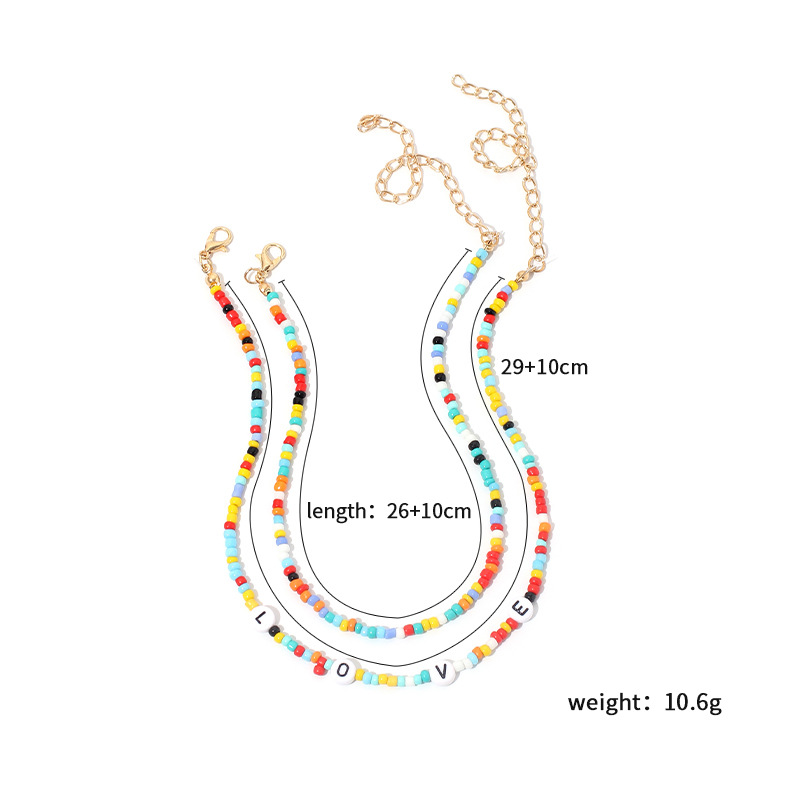 Europäische Und Amerikanische Mode Retro Ethnische Halskette Einfache Und Süße Love-buchstaben Reis Perlen Temperament Kurze Doppels Chicht Halskette Weiblich display picture 9