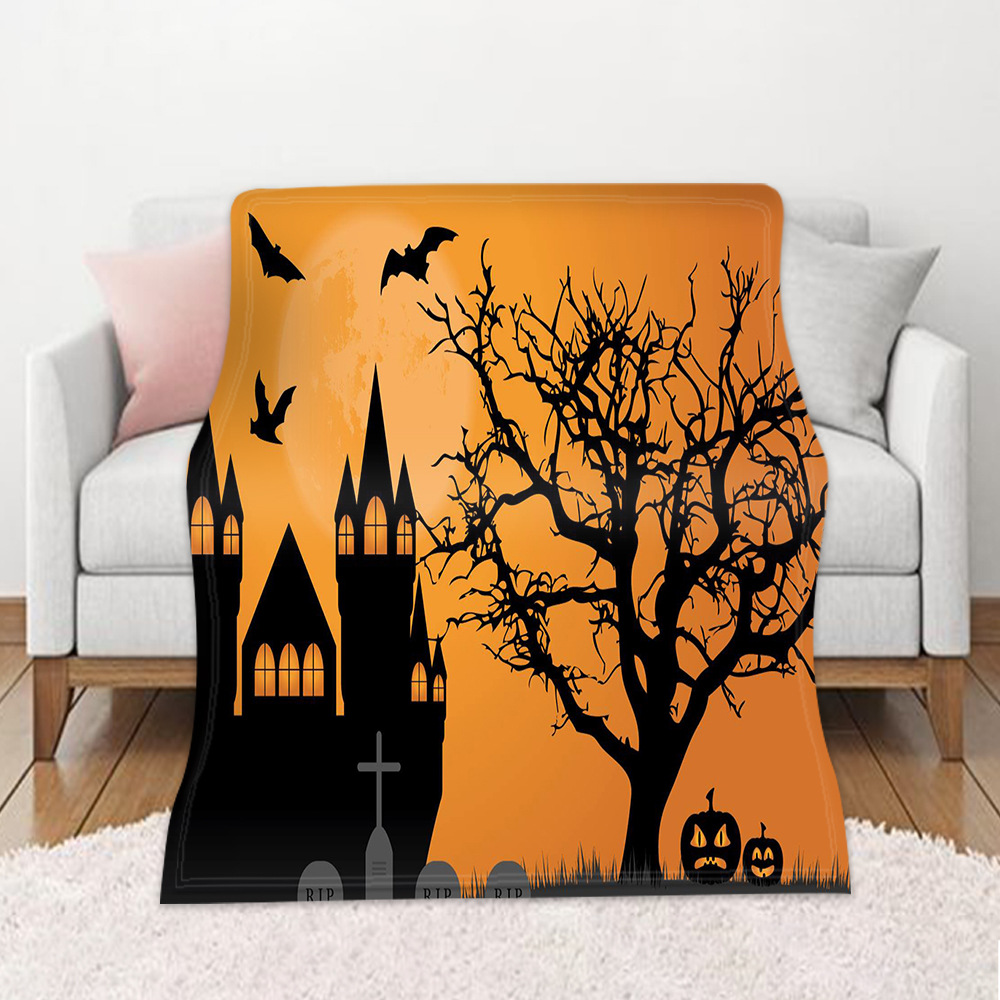 DIY毛毯万圣秋冬保暖沙发盖毯 高清印花双面法兰绒空调毯