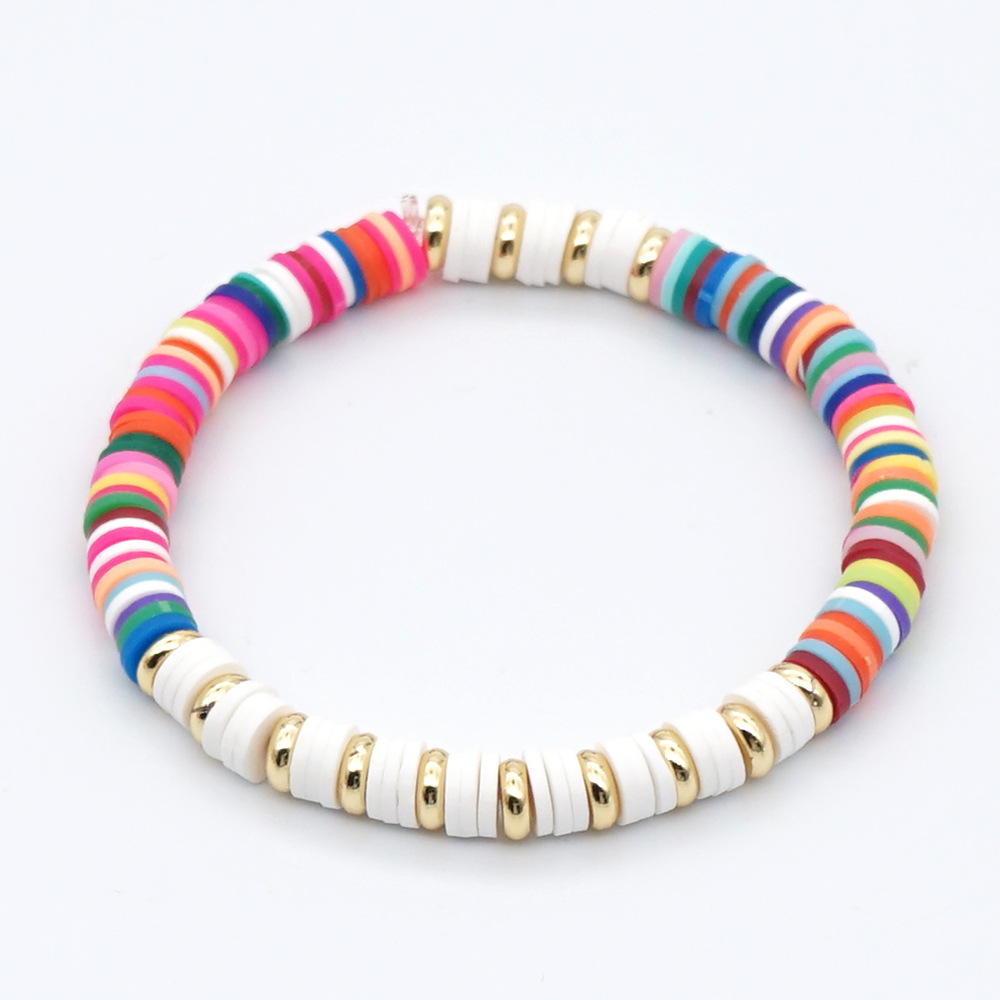 Bohème Arc-en-couleur Polymère Argile 6m Bracelet Femelle En Acier Inoxydable Couleur Retenue Spacer Style Ethnique Corde Élastique Bracelet Ornement display picture 10