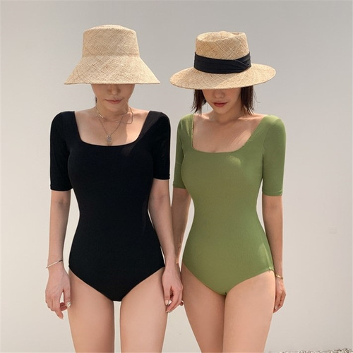 Japanese and Korean new swimwear for women covering belly, slimming, conservative backless one-piece swimsuit, women's sexy hot spring swimsuit