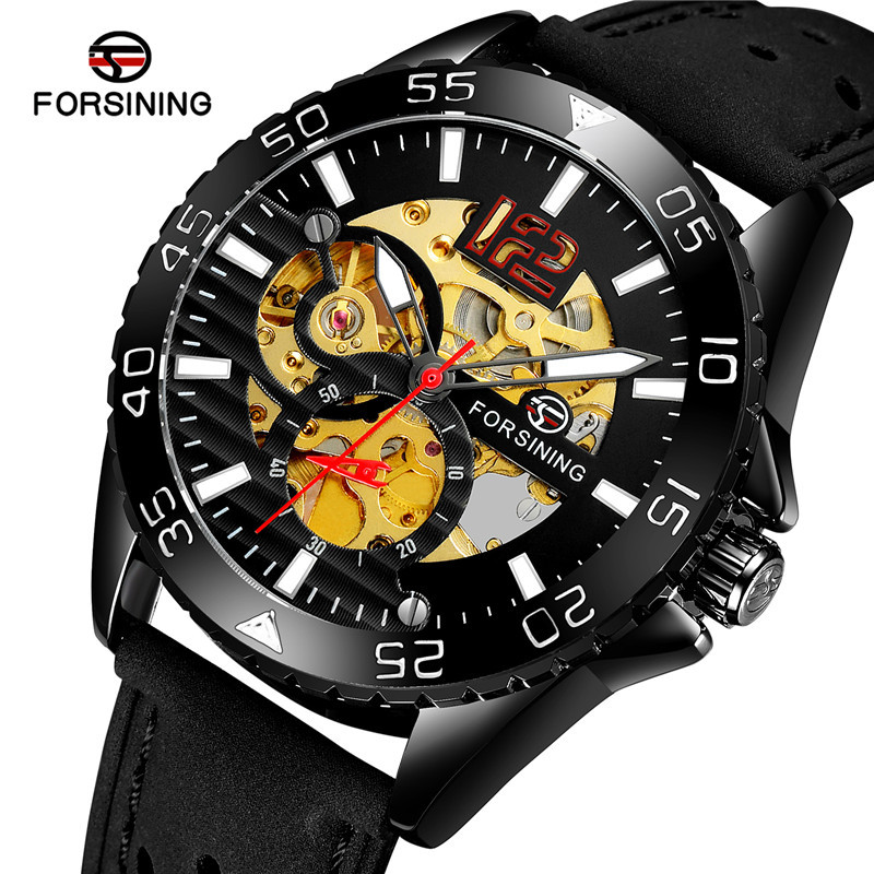 Forsining/fusini hombres correa de cuero reloj de negocios reloj mecánico automático casual reloj hueco 8180