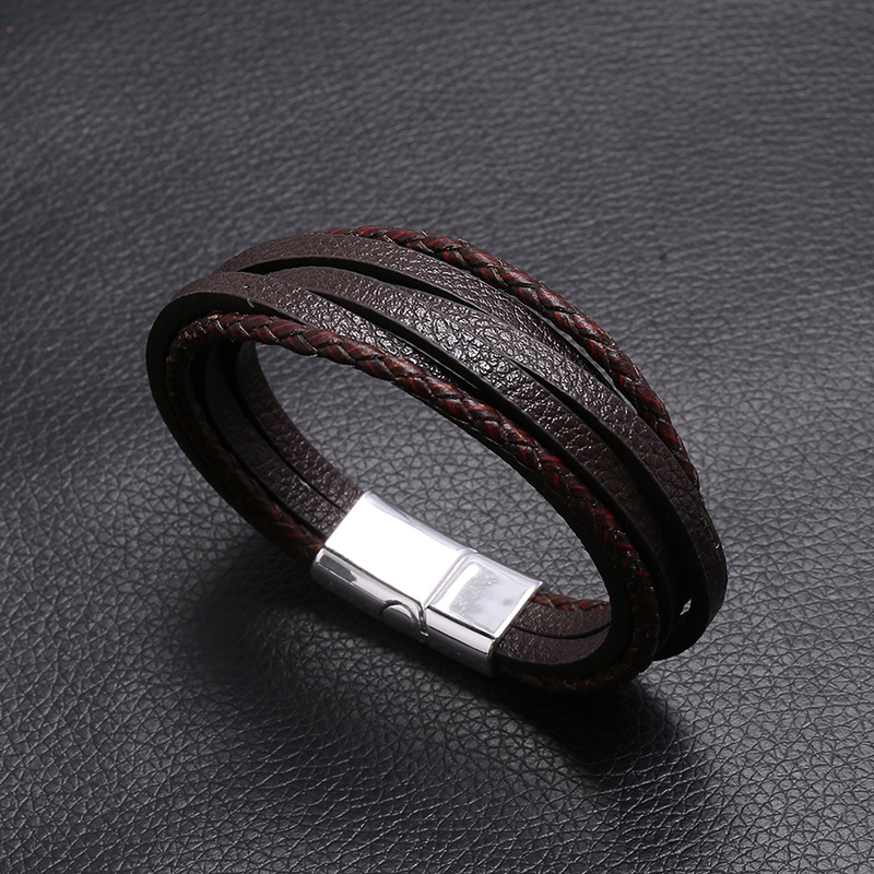 Hot-selling Accessories Multi-layer Simple Woven New Magnet Buckle Men's Leather Bracelet Nihaojewelry display picture 4