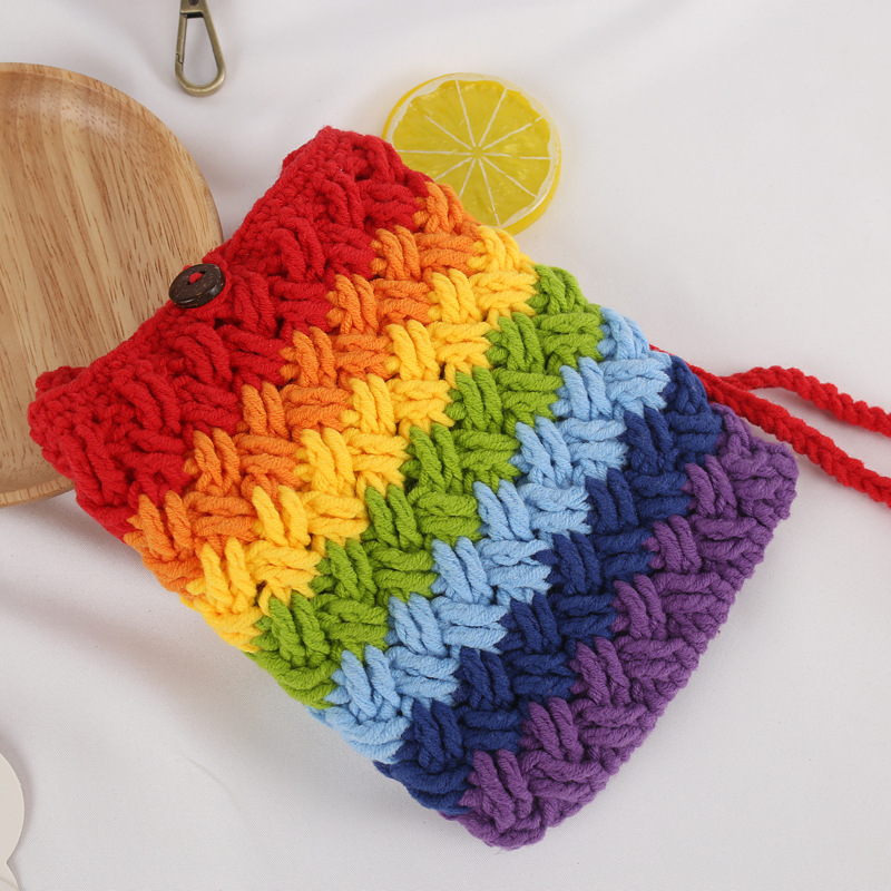 Bolso de punto para pinbao mamá bolso de mensajero tejido a mano bolso de teléfono móvil de lana de las niñas Bolso pequeño hecho a mano