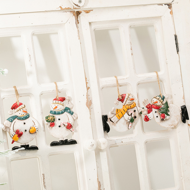 Retro muñeco de nieve colgante de resina decoración de árbol de Navidad ingeniería de color regalos de Navidad prop fotografía decoración pintada a mano