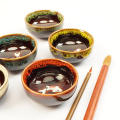 New Five-Color Fish Ceramic Water Dish Calligraphy and Painting Small Ink Moth Student Brush Ink Sipper Creative Inkwell Wholesale