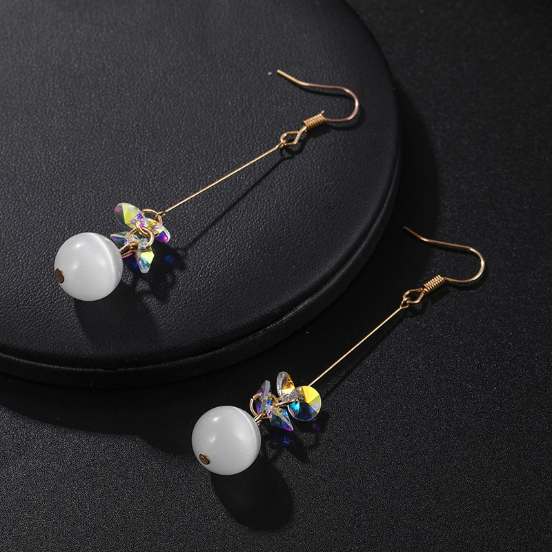 Korean Fashion Simple Long Opal Earrings Bow Zircon Earrings display picture 3