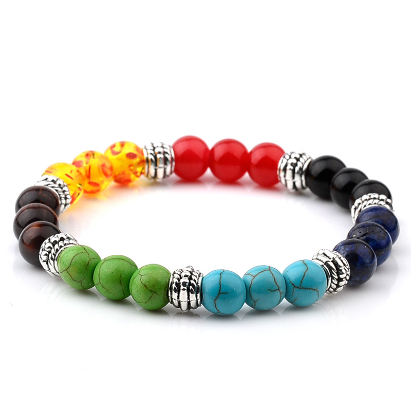 Brazalete Popular Cruzado Cuentas Coloridas Turquesa Ágata Esmerilada Perlas De Energía Buda Pulsera Elástica Anillo De Muñeca Para Mujer display picture 10