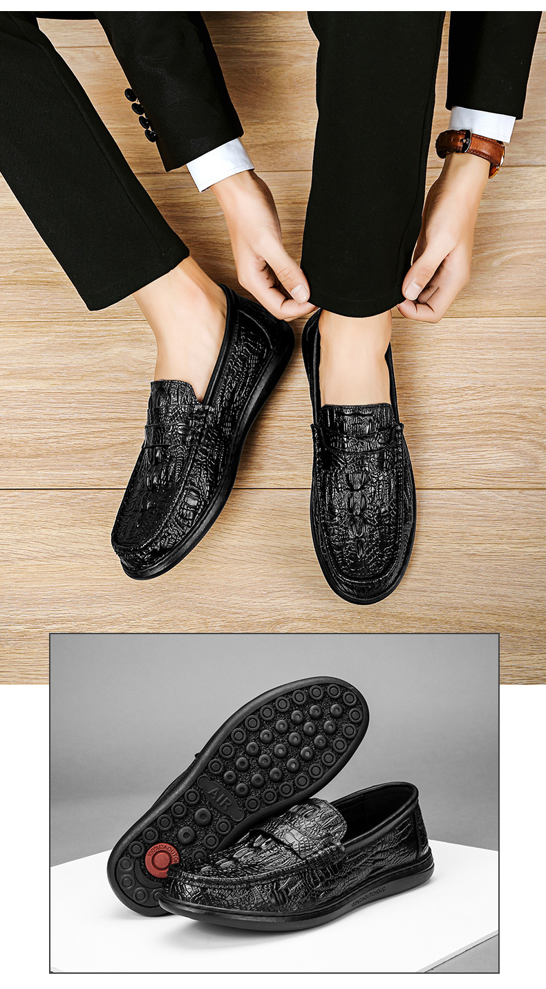 New men's genuine leather crocodile pattern loafers