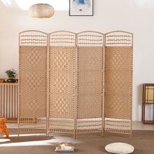亚马逊热卖screen实木草编隔断客厅美容院办公室折屏移动藤编屏风