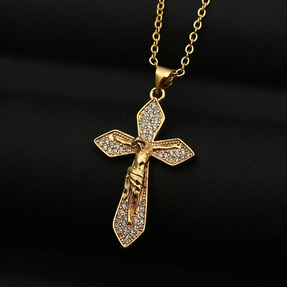 Jesus Cross Pendant Zircon Necklace display picture 2