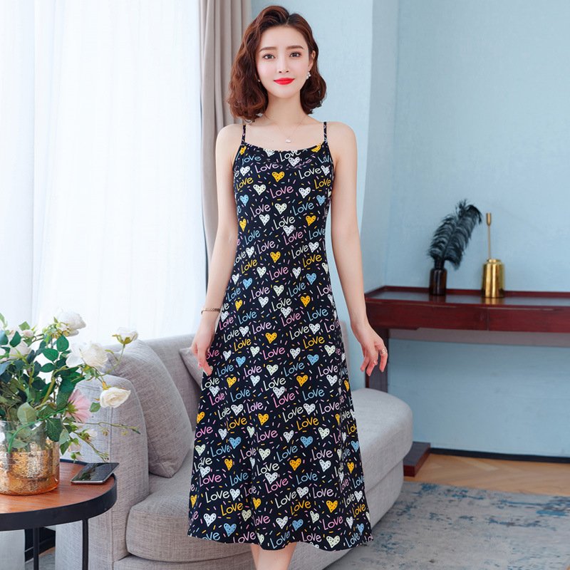 Chiffon Mom's Home Clothes Pajamas Dress Sleeveless Strap Vest Dress for Summer Western Style Long Dress