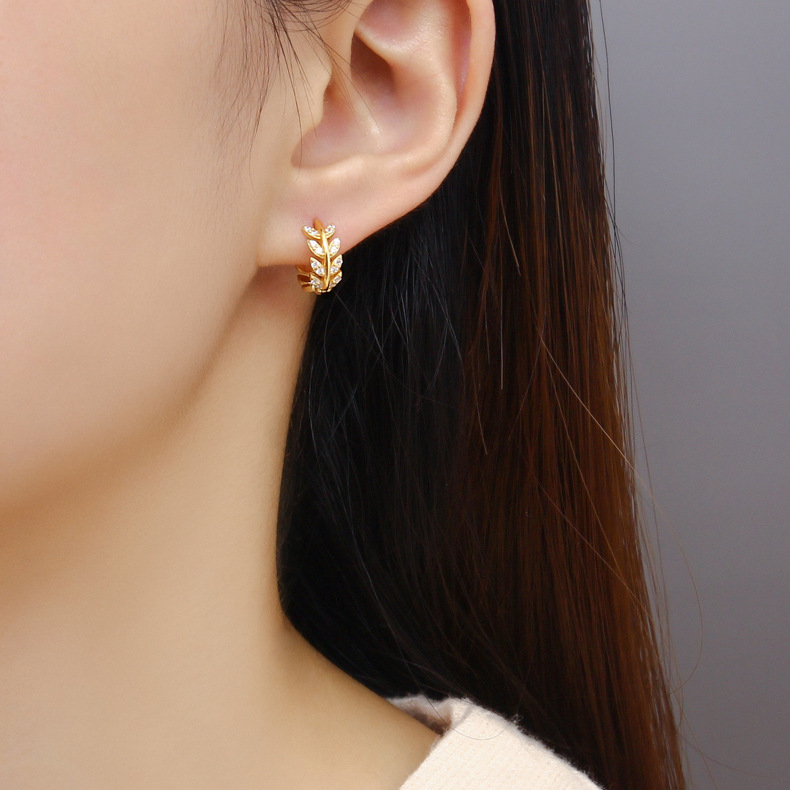 Pendientes de botón de oreja de hoja de plata esterlina 925 pendientes de diamantes de moda de estilo coreano para mujer 2022 nuevos pendientes de anillo de oreja de moda