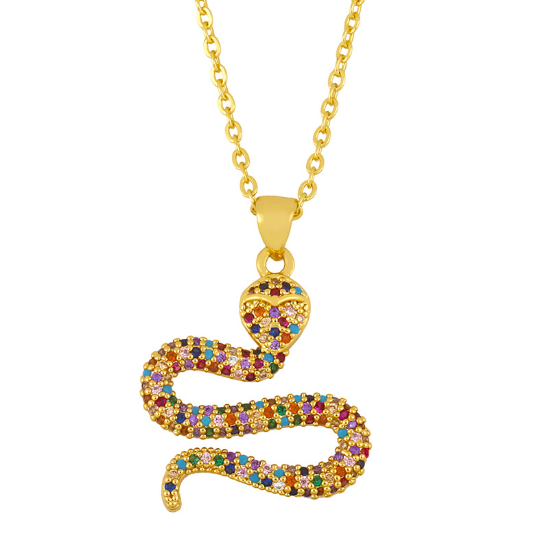 New Fashion Hip-hop Snake-shaped Pendant Diamond Copper Necklace For Women Short Chain Wholesale display picture 4