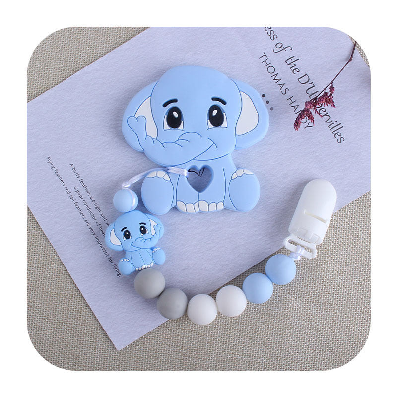 Nuevo clip de pico de pato de plástico elefante mordedor de silicona bebé elefante de silicona Cadena de chupete de juguete molar cadena anti-caída