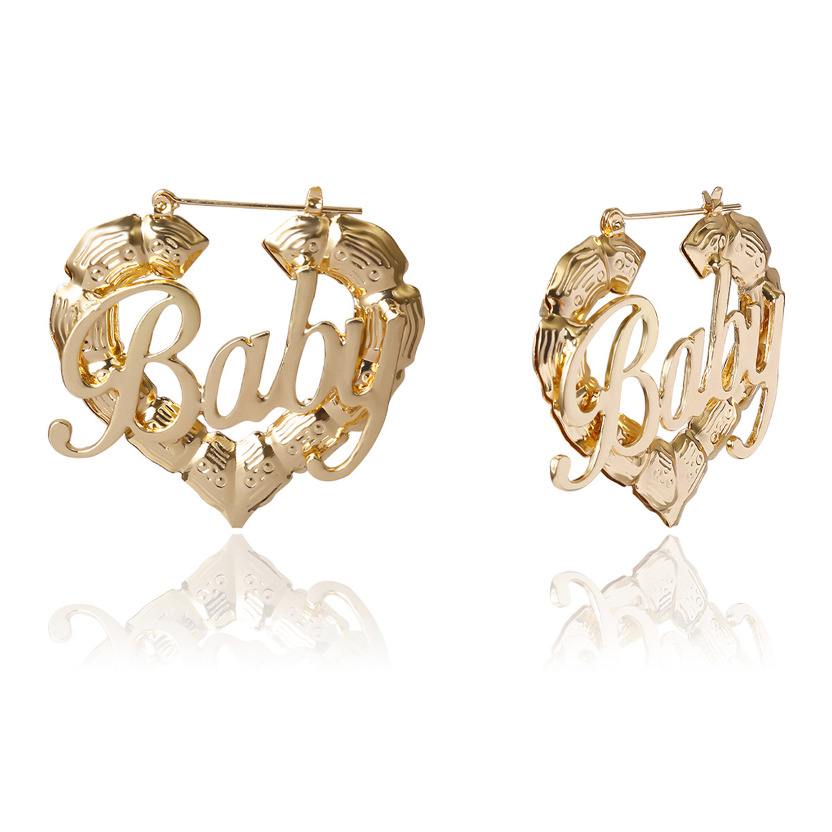 New Fashion Baby Letters Retro Pattern Heart-shaped Simple Hollow Earrings display picture 7