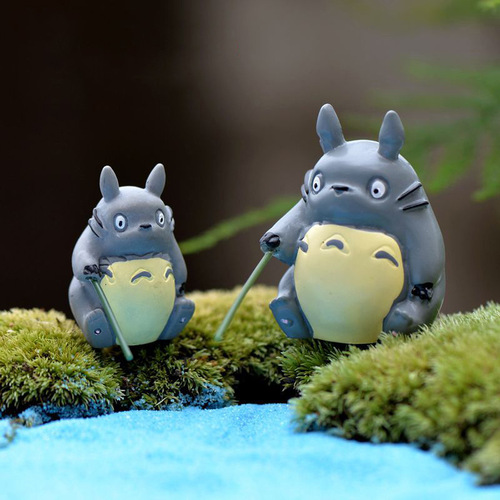 Moss micro-landscape decoration DIY assembly ornaments fishing lotus leaf umbrella three Totoro station sign resin ornaments