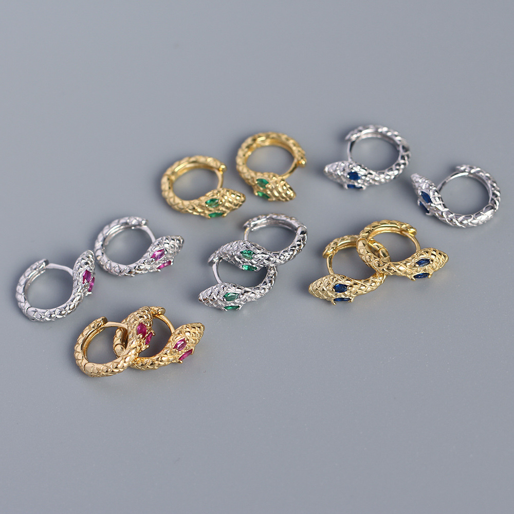 5g Weight 1 Pair Silver Zircon Snake Earrings