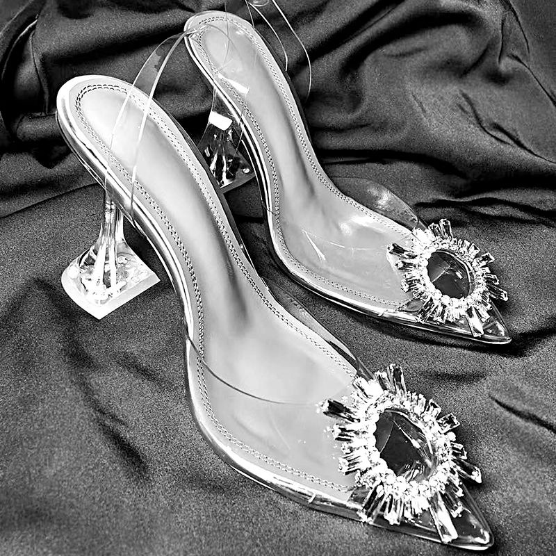 4142 Large Size Sandals for Women, Fairy Style Summer Stiletto Heels, Sexy Ladies' Flats with Crystal High Heels for Women