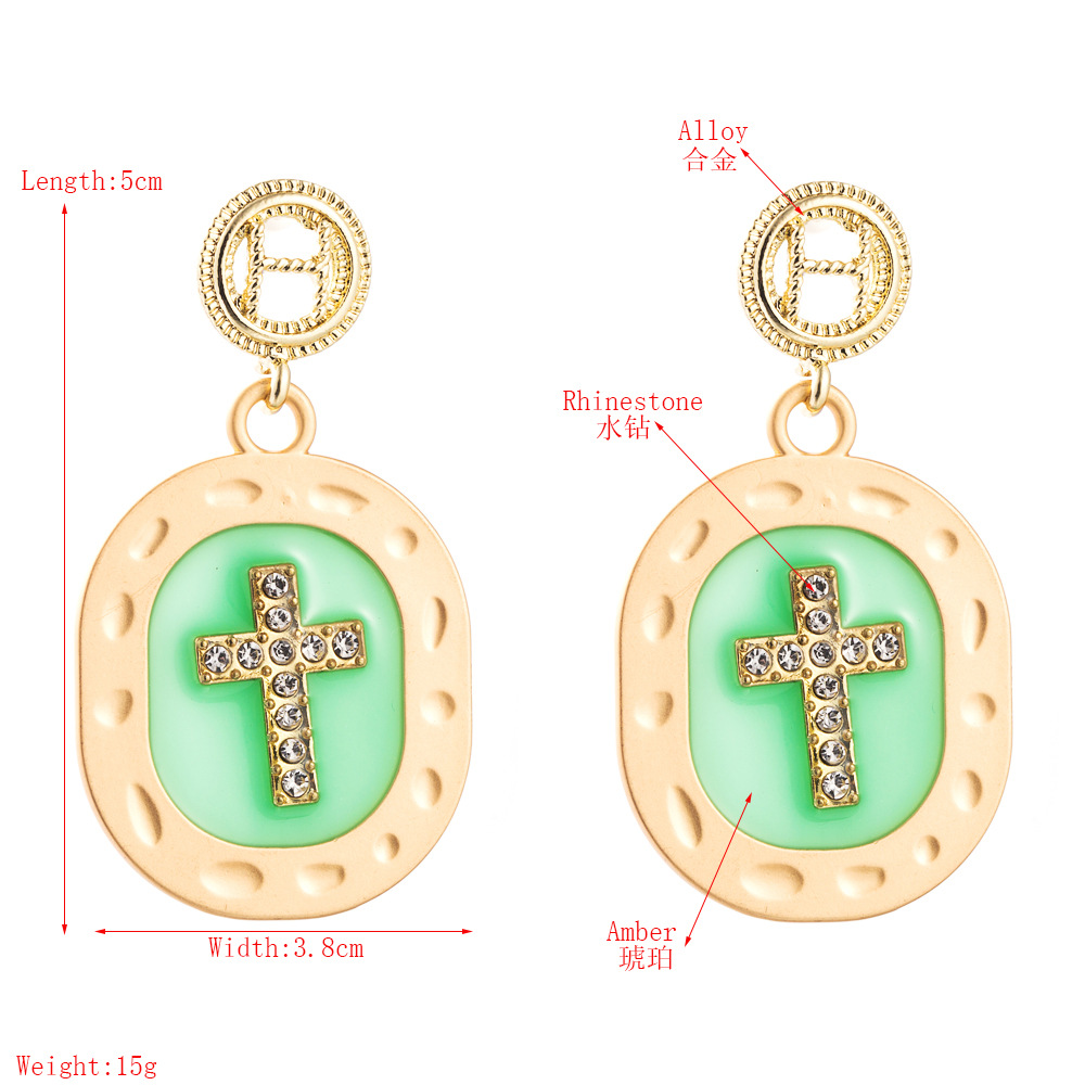 New Fashion Color Transparent Oil Drop Alloy Exaggerated Cross Diamond Long Earrings Yiwu Nihaojewelry Wholesale display picture 1