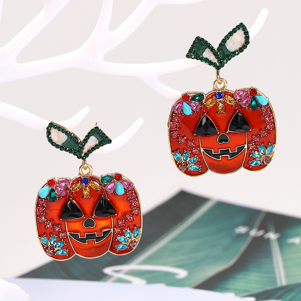 Colgante De Calabaza De Halloween De Gran Venta Pendientes De Botón De Moda De Diamantes Con Cara Sonriente Divertida display picture 4