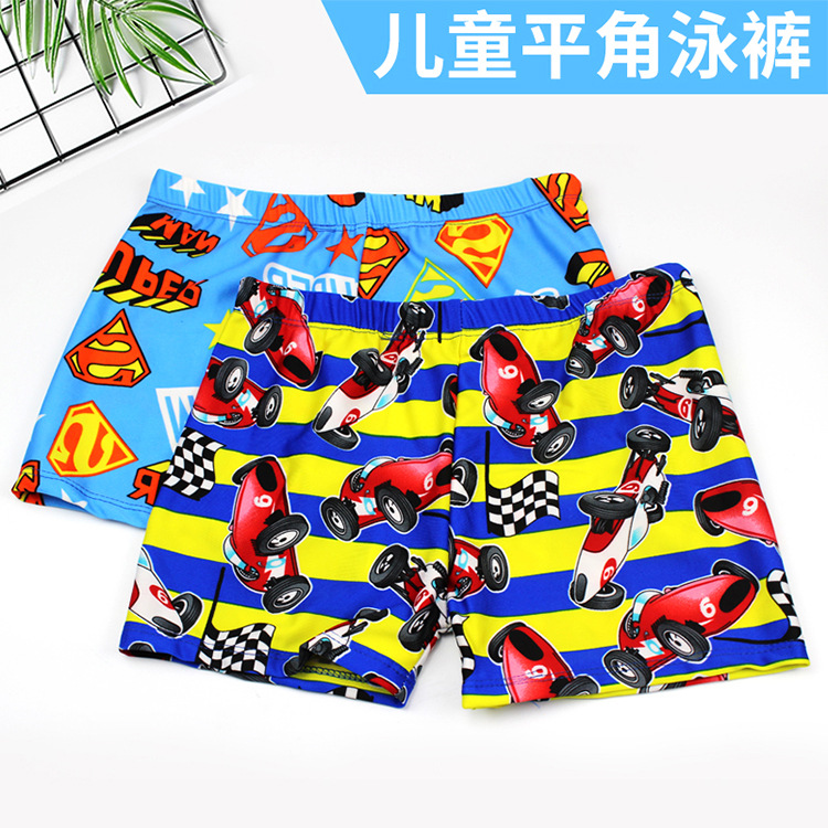 卡通图案儿童泳裤弹力舒适透气平角男童泳裤批发OPP袋装泳裤