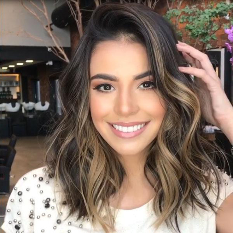 Parrucca sintetica Nuova parrucca da donna riccia lunga fino alle spalle, con rete a rete rosa marrone ondulata sfumata grande_voghion.com