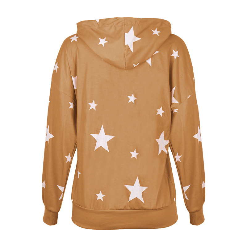 suéter casual suelto con capucha y manga larga con estampado de estrellas de cinco puntas NSZH28683