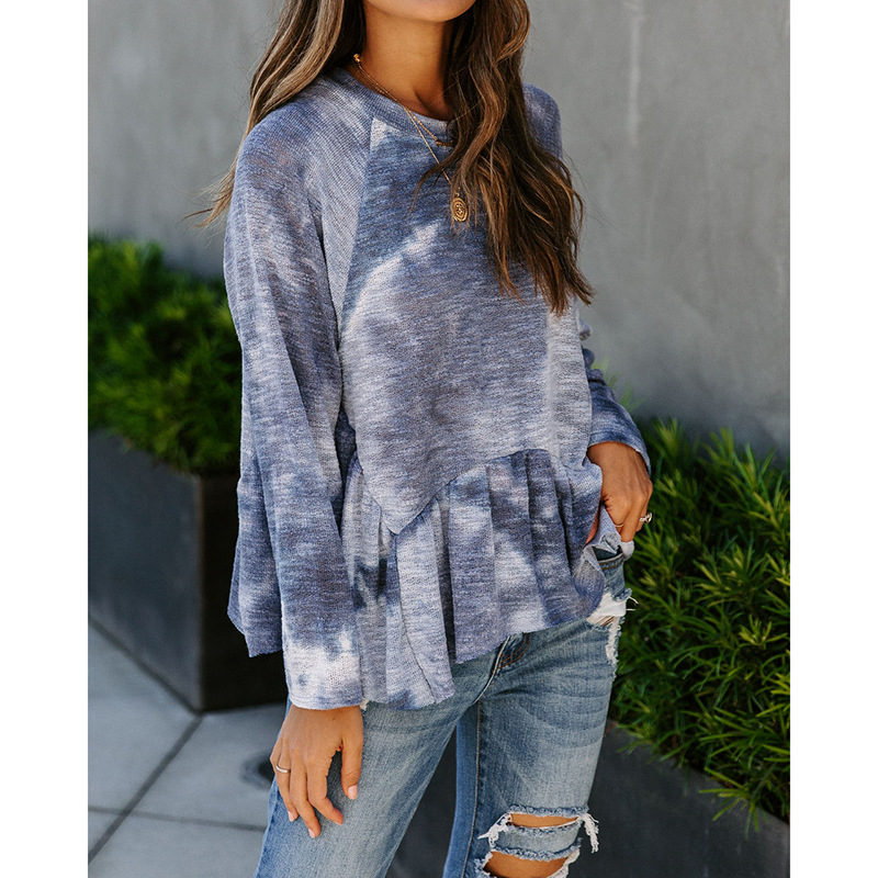 printed long-sleeved irregular casual top T-shirt NSKX5938