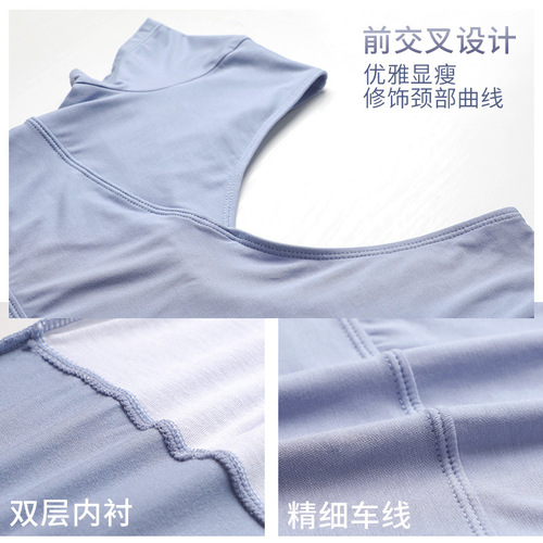 Adult yoga clothing tops short-sleeved aerobics tops running front cross exercise fitness T-shirt dance practice clothing