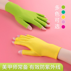 Manicure Glove UV Protection, Finger Exposed Sunlight Lamp Radiation Proof Nail Care Tool Black Half Finger Sleeve
