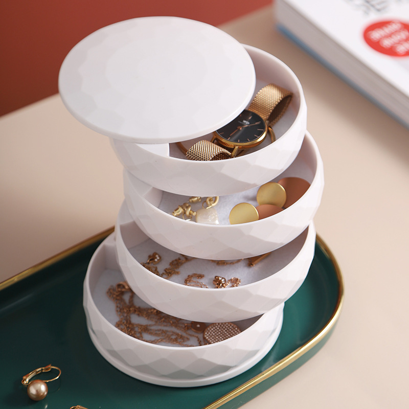 北欧旋转创意简约桌面首饰盒小配饰饰品手链头绳整理多层收纳盒