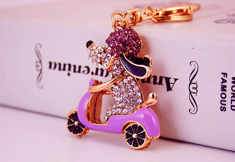 46g Weight Alloy, Metal Material Heart Pattern Unisex Gender Pink, Purple, Red, Blue Color Kuxi Ornament Rhinestone Cartoon Cycling Puppy Car Key Ring Women's Bag Accessories Animal Metal Pendant 4