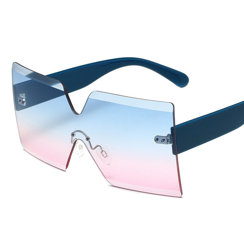 97571 European and American New Style Rimless Sunglasses, One-Piece Lens Large-Frame Sunglasses, Unisex Stylish Eyewear