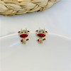 Cute red earrings, small silver needle, simple and elegant design, Chinese style