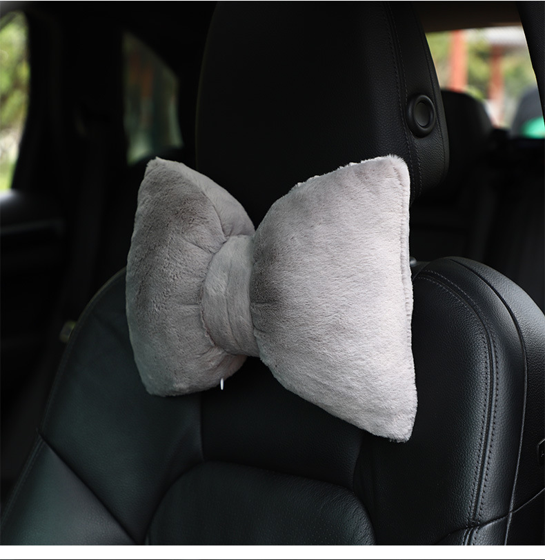 Car Plush Headrest and Lumbar Support, Soft and Waxy Rabbit Fur Car Lumbar Cushion, High-End and Comfortable Pillow for Home and Car Use