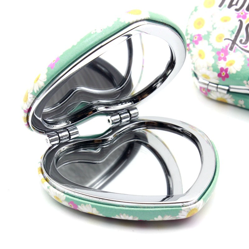 Поставка J071501 в форме сердца зеркало для макияжа PU кожаный раскладушка зеркало для макияжа леди макияж зеркало на заказ