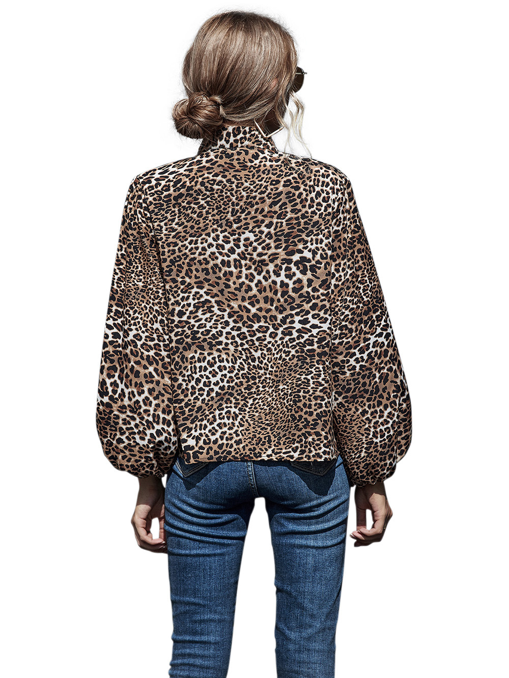 sexy hedging leopard print stitching loose casual long-sleeved top wholesale NHDF99