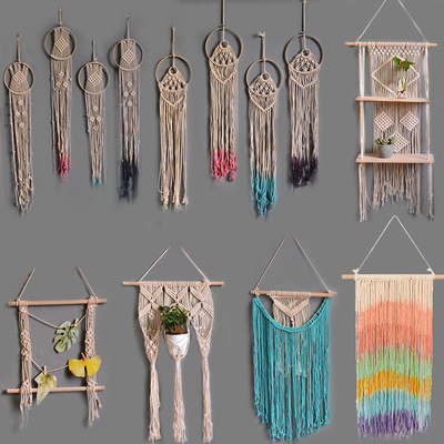 ins风手工绵绳编织染色彩虹波西米亚创意家居婚房墙面装饰|ms