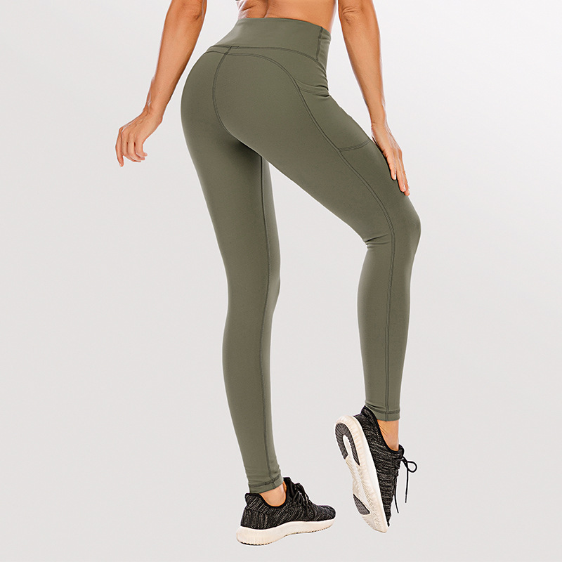 2022 New Blue Naked Feeling Brushed Peach Butt Yoga Pants High Waist Tummy Control Butt Lifting Fitness Pants for Women with Pockets