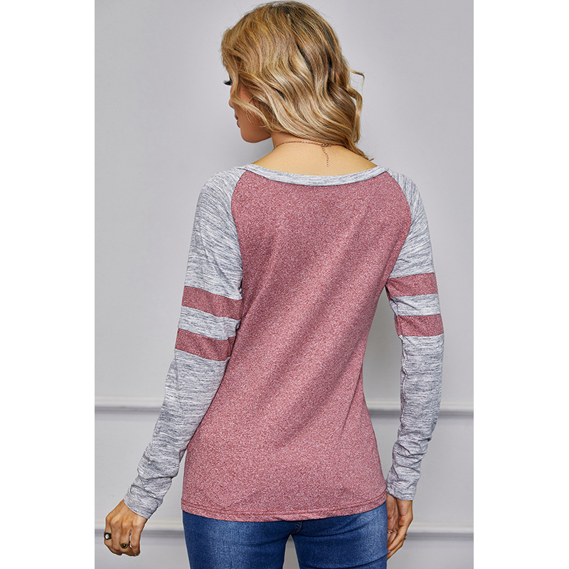 long-sleeved round neck stitching top NSSA25925