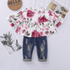 Autumn megaphone, top, denim set, 2020, Korean style, roses