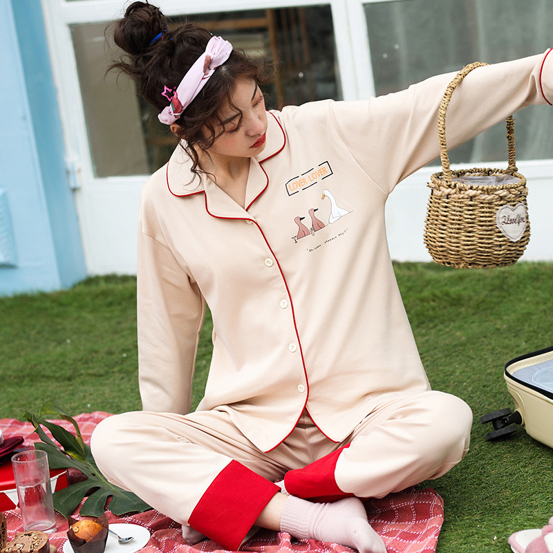 Otoño e Invierno ins nuevo traje % de algodón dulce fruta cereza impreso cardigan manga larga inicio desgaste pijamas para las mujeres