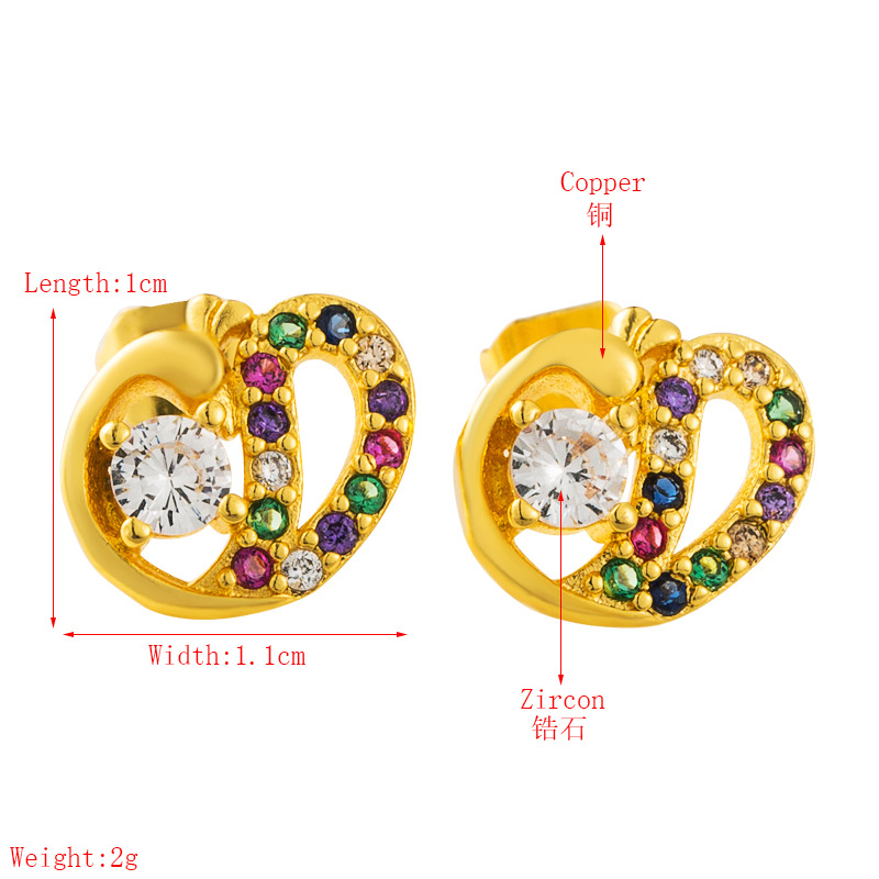 Hot Sale Geometric Heart-shaped Earrings Copper Micro-set Color Zircon Earrings Wholesale display picture 1