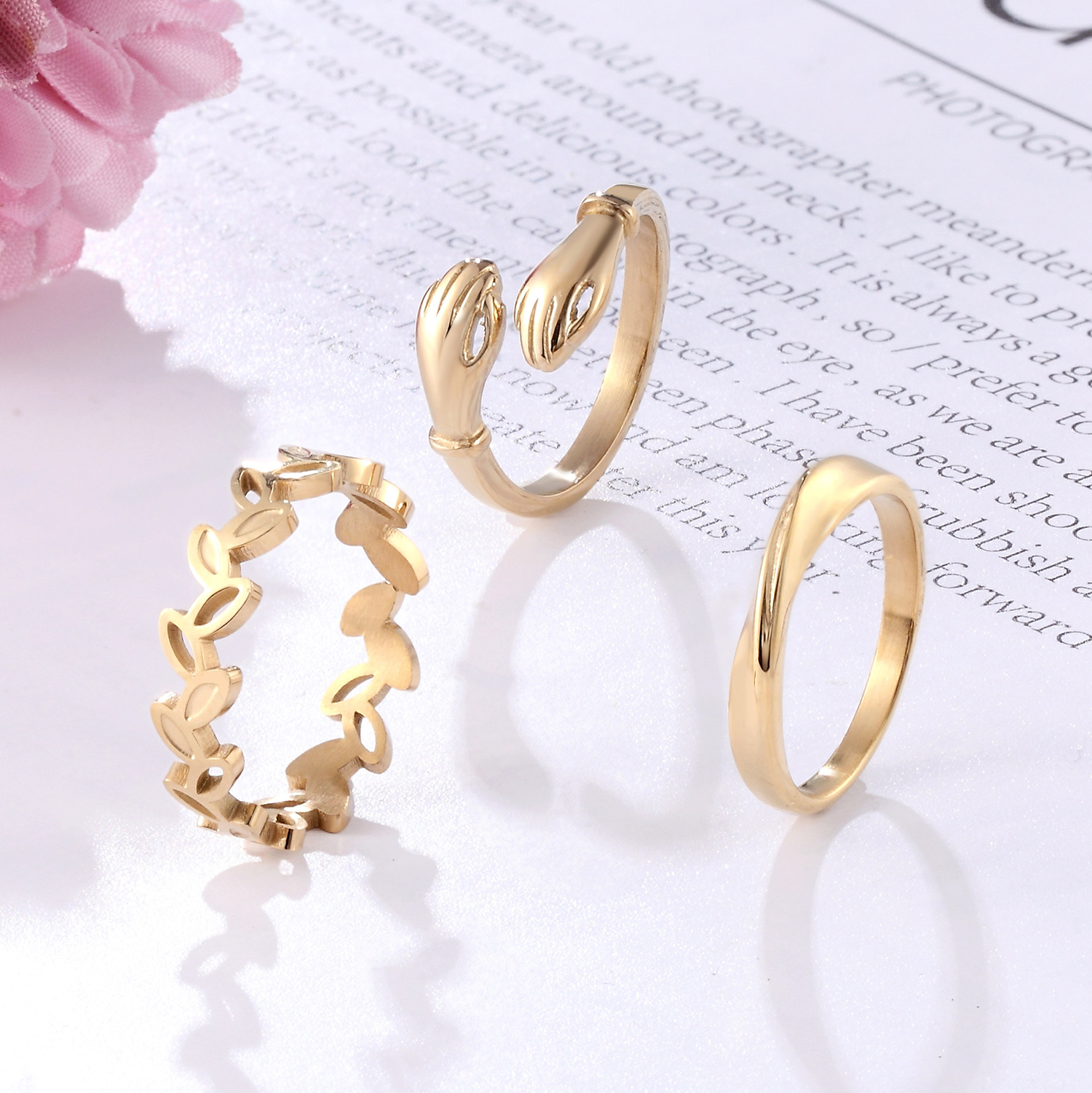 10g Weight Rings Classification 6, 9 Ring Size 1 Piece Retro Leaf Hand Titanium Steel Plating Rings